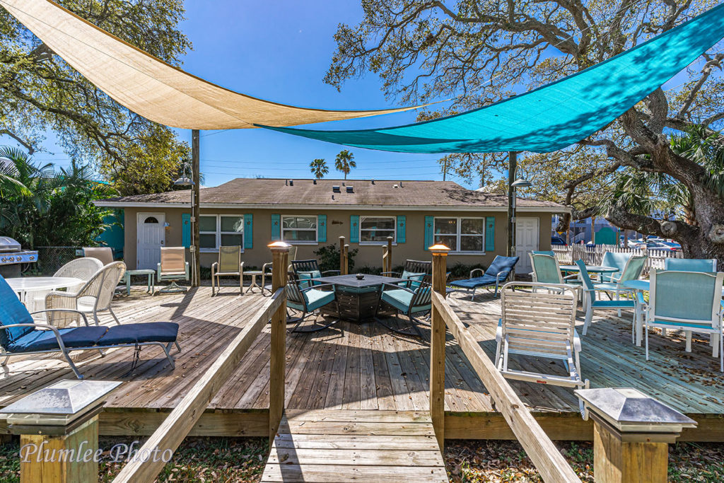 Large shared deck at Four Winds Villas in Indian Rocks Beach.