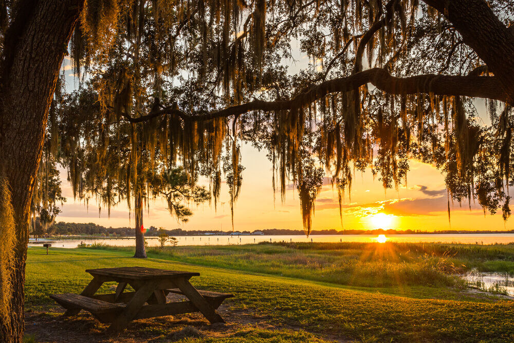 Pinellas County parks at sunset with picnic table