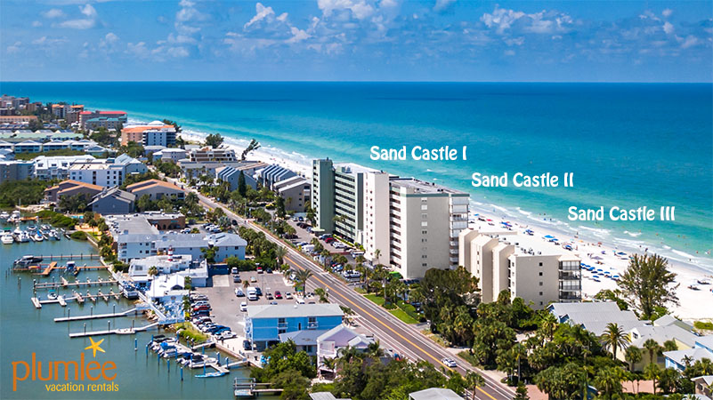 Aerial view of the Sand Castle buildings on Indian Shores, Florida