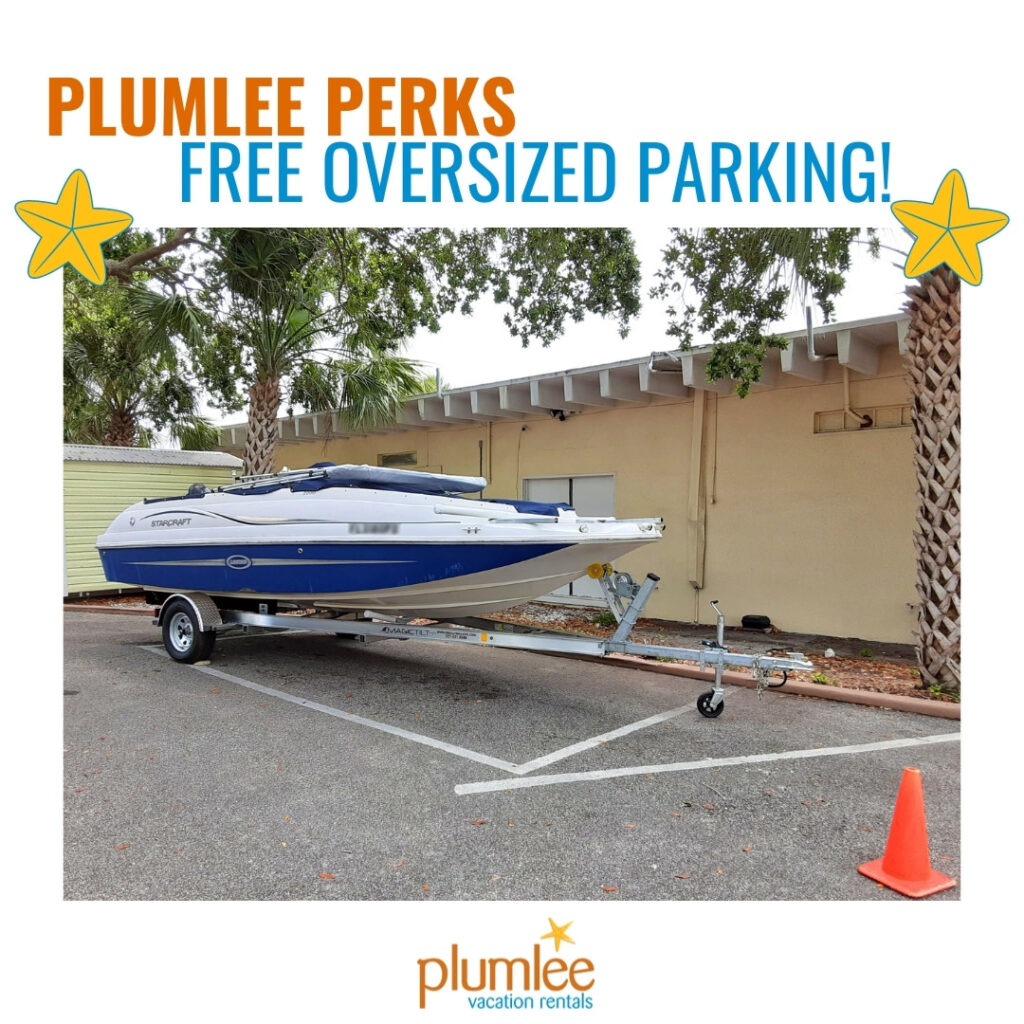 perks 4_oversized parking Picture of a boat in Plumlee parking lot.