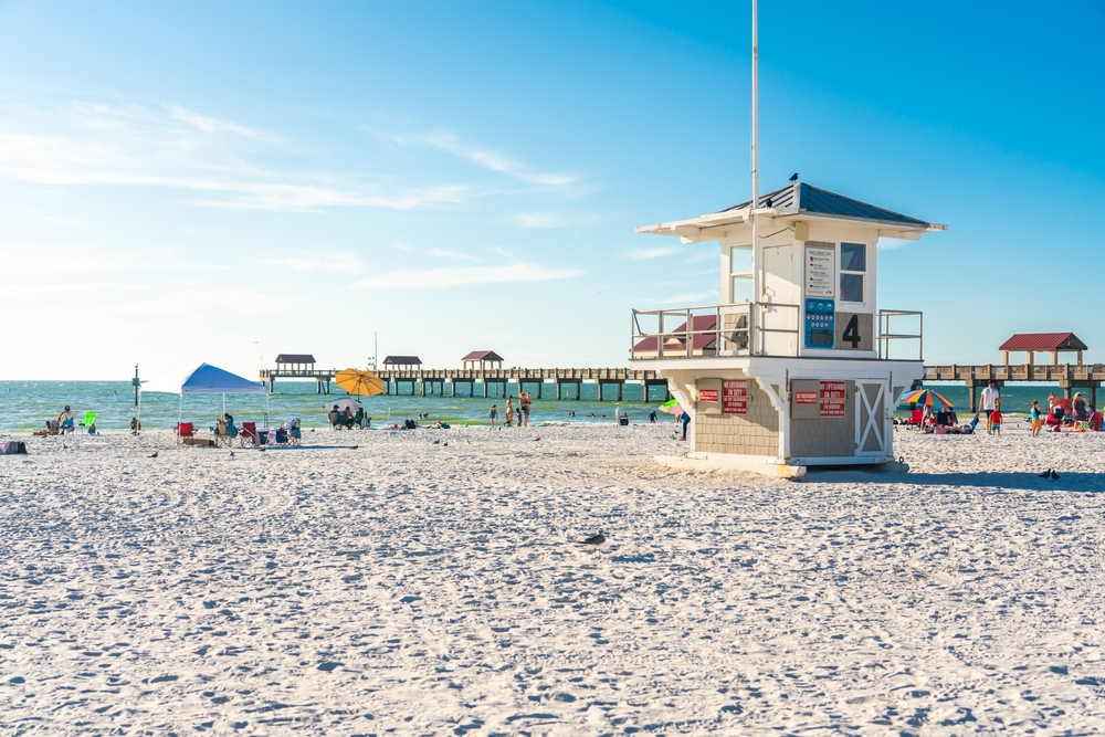 View of Clearwater Beach and pier on a sunny day, one of the top things to do near Indian Rocks Beach
