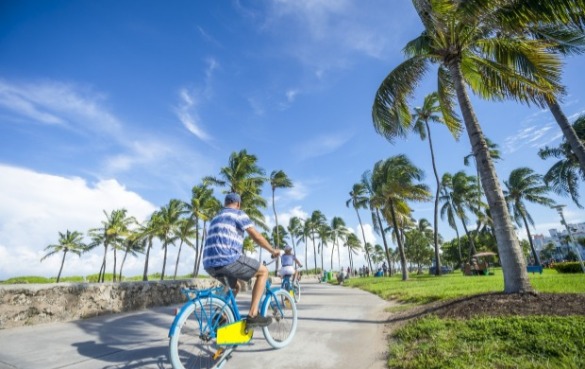 Man riding a bike on a path along the beach | Plumlee Indian Rocks Beach Vacation Rentals