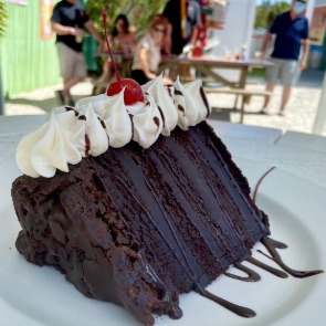 Huge chocolate cake slice from Crabby Bill's | Plumlee Indian Rocks Beach Rentals