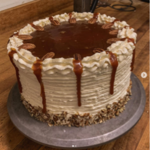 Carrot cake drizzled with caramel from TJ's Italian Cafe | Plumlee Indian Rocks Beach Rentals