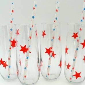 DIY patriotic star sticker glasses with straws | Plumlee Indian Rocks Beach rentals