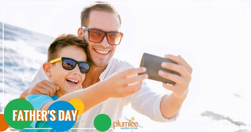 father's day, father and son on beach| Plumlee Vacation Rentals
