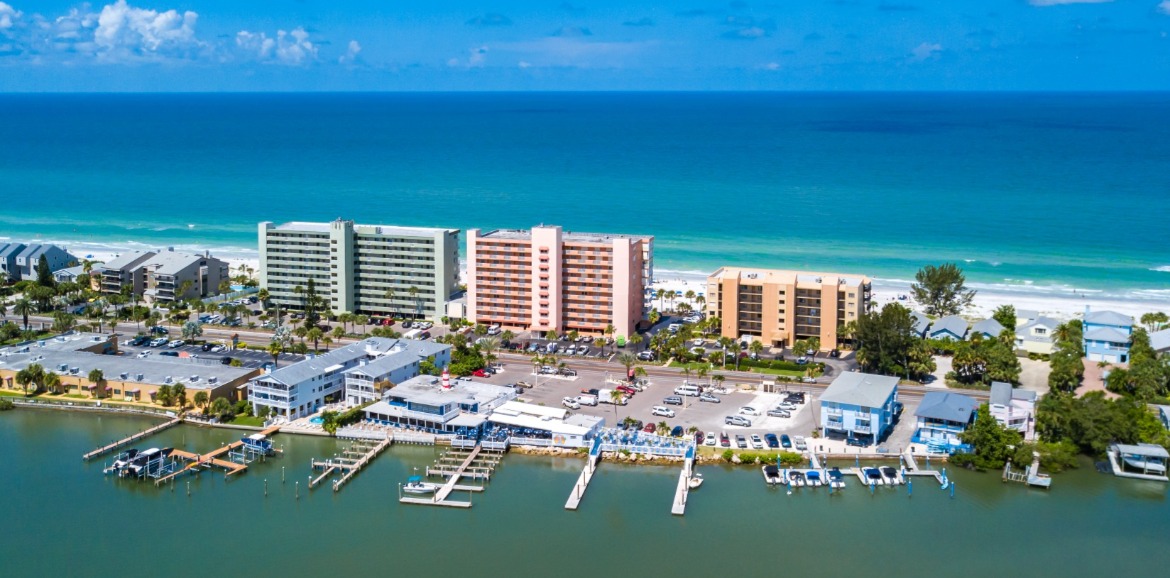 Aerial View of Sandcastle Condos | Plumlee Indian Rocks Beach vacation rentals on the Intracoastal Waterway