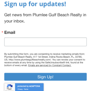 Plumlee email newsletter sign up  | Plumlee Indian Rocks Beach Vacation Rentals